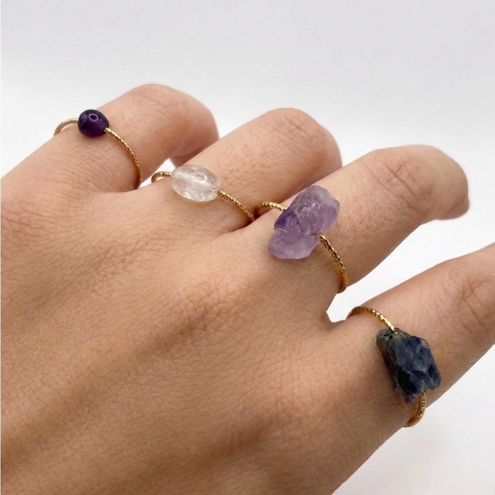 Elegant Gemstone Ring Set, Natural Crystal Ring Set of 4